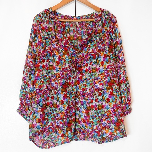 Joie | Floral Abstract Calbasas MagPie Pattern Silk Blouse - Picture 2 of 7